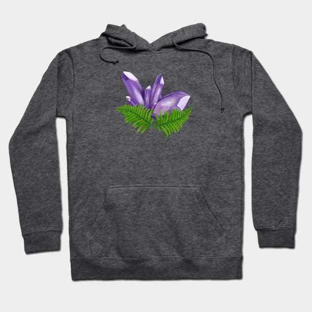 Amethyst Crystal and Fern Graphic Hoodie by Kraina